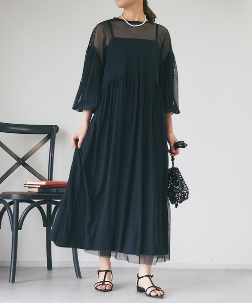 un dix cors（アンディコール）の「《オケージョン》シアーチュールワンピース（ドレス・レディース・グレー/ブラック・FREE）」の10枚目の写真