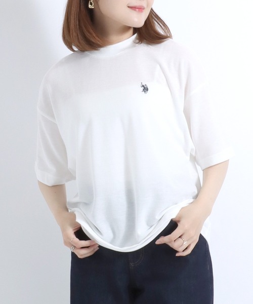 U.S. POLO ASSN.(ユーエスポロアッスン)の「U.S. POLO ASSN.(ユーエスポロアッスン)鹿の子モックネック半袖Tシャツ レディース(Tシャツ/カットソー・レディース・ライトグリーン/ホワイト/ブラック・L/M)」の2枚目の写真