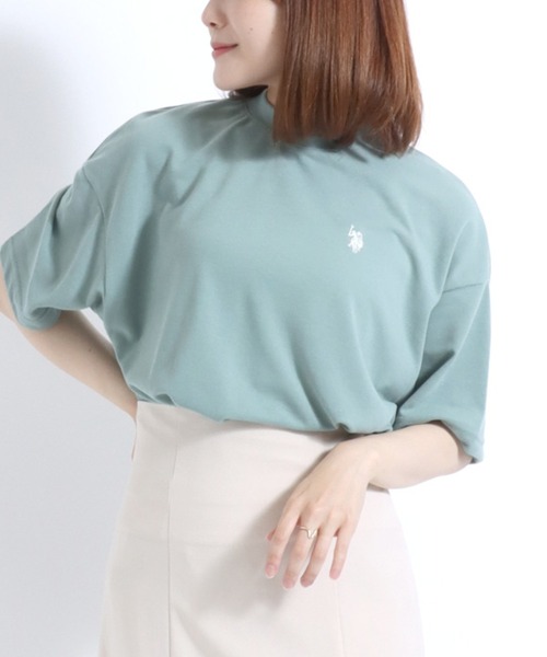 U.S. POLO ASSN.(ユーエスポロアッスン)の「U.S. POLO ASSN.(ユーエスポロアッスン)鹿の子モックネック半袖Tシャツ レディース(Tシャツ/カットソー・レディース・ライトグリーン/ホワイト/ブラック・L/M)」の1枚目の写真