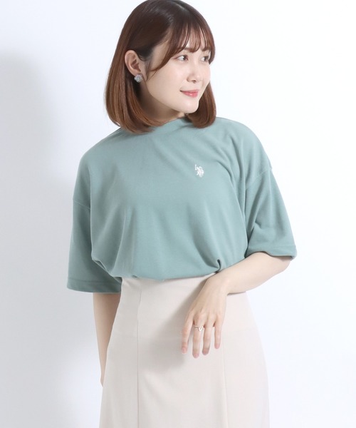 U.S. POLO ASSN.(ユーエスポロアッスン)の「U.S. POLO ASSN.(ユーエスポロアッスン)鹿の子モックネック半袖Tシャツ レディース(Tシャツ/カットソー・レディース・ライトグリーン/ホワイト/ブラック・L/M)」の21枚目の写真