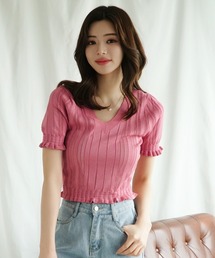 Sandro - ❤️Sandro23新作新品　ワインレッド　ニット　半袖　襟付きカットソー　上品 Sandro - ❤️Sandro23新作新品 ワインレッド ニット 半袖 襟
