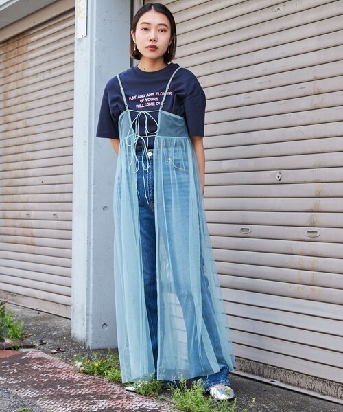 PUBLUX(パブリュクス)の「PUBLUX/パブリュクス 2WAYチュールキャミワンピース WEB限定(ワンピース・レディース・ブラック/サックスブルー/ベージュ・フリ-)」の9枚目の写真