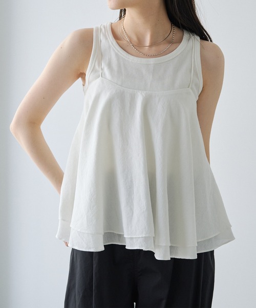 PUAL CE CIN(ピュアルセシン)の「ガーゼキャミソールブラウス(キャミソール・レディース・オフホワイト/ブラック・FREE)」の6枚目の写真