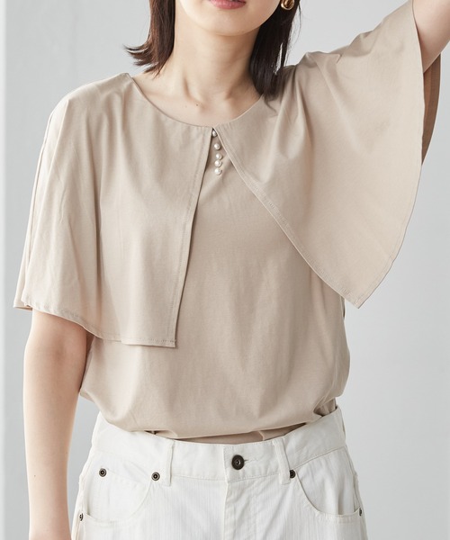 RANAN（ラナン）の「[接触冷感]ケープ風デザインカットソーブラウス（Tシャツ/カットソー・レディース・ブルーグレー/ブラック/オフホワイト/ネイビー/ベージュ・LL/L/M）」の4枚目の写真