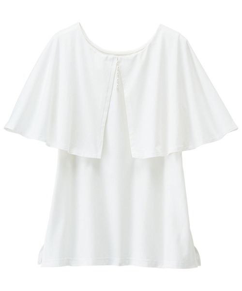 RANAN（ラナン）の「[接触冷感]ケープ風デザインカットソーブラウス（Tシャツ/カットソー・レディース・ブルーグレー/ブラック/オフホワイト/ネイビー/ベージュ・LL/L/M）」の9枚目の写真