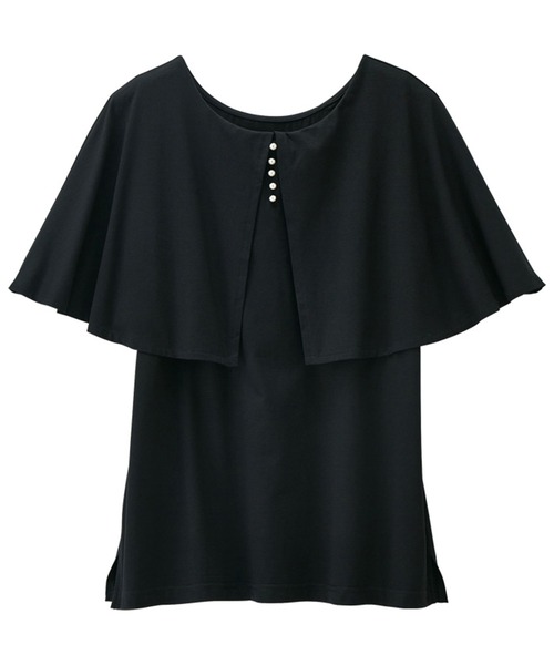 RANAN（ラナン）の「[接触冷感]ケープ風デザインカットソーブラウス（Tシャツ/カットソー・レディース・ブルーグレー/ブラック/オフホワイト/ネイビー/ベージュ・LL/L/M）」の13枚目の写真