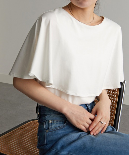RANAN（ラナン）の「[接触冷感]ケープ風デザインカットソーブラウス（Tシャツ/カットソー・レディース・ブルーグレー/ブラック/オフホワイト/ネイビー/ベージュ・LL/L/M）」の22枚目の写真
