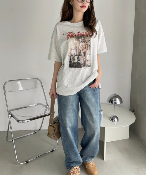 Ada.(エイダ)の「バンドプリント ヴィンテージライク ピグメント Tシャツ(Tシャツ/カットソー・レディース・チャコール/オートミール/アイボリー/ネイビー・FREE)」の10枚目の写真