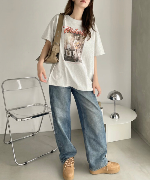 Ada.(エイダ)の「バンドプリント ヴィンテージライク ピグメント Tシャツ(Tシャツ/カットソー・レディース・チャコール/オートミール/アイボリー/ネイビー・FREE)」の11枚目の写真