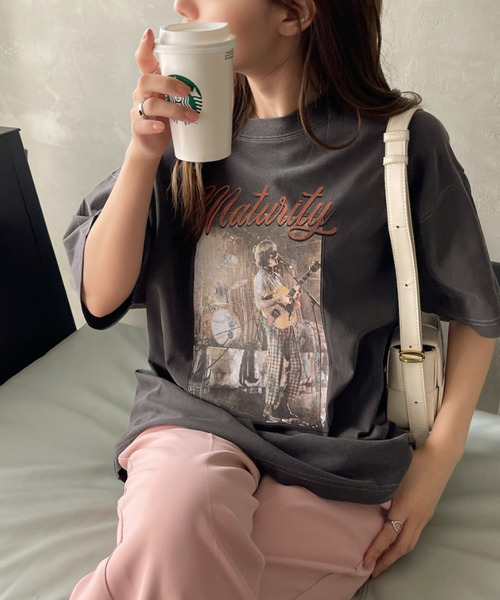 Ada.(エイダ)の「バンドプリント ヴィンテージライク ピグメント Tシャツ(Tシャツ/カットソー・レディース・チャコール/オートミール/アイボリー/ネイビー・FREE)」の15枚目の写真