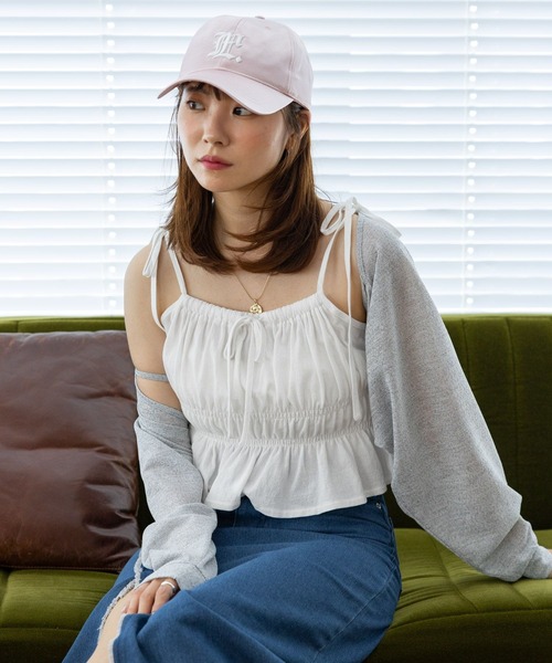 3.3 Field Trip （3.3フィールドトリップ）の「3.3 Field Trip／リボンシャーリングブラウス（キャミソール・レディース・ブルー/ホワイト/ネイビー・FREE）」の2枚目の写真