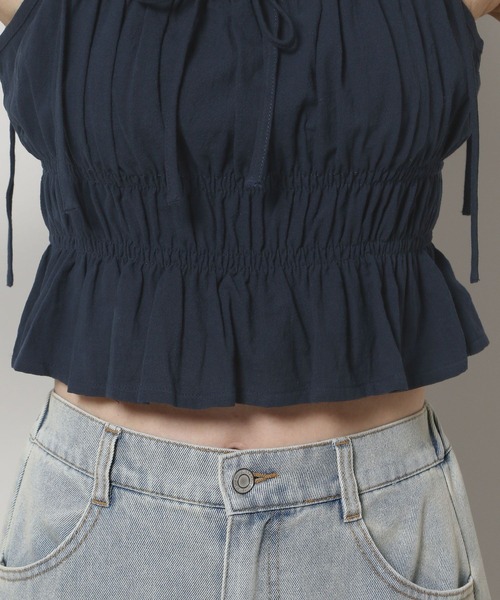 3.3 Field Trip （3.3フィールドトリップ）の「3.3 Field Trip／リボンシャーリングブラウス（キャミソール・レディース・ブルー/ホワイト/ネイビー・FREE）」の6枚目の写真