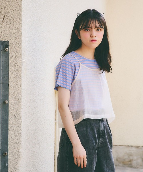 GLOBAL WORK(グローバルワーク)の「チビT*シアーキャミSET/AND YUA ANY/122445(Tシャツ/カットソー・キッズ・ブルー/アイボリー・150cm/160cm)」の7枚目の写真