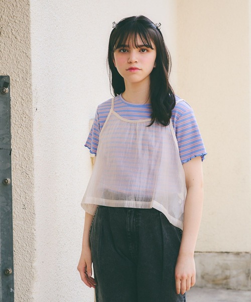 GLOBAL WORK(グローバルワーク)の「チビT*シアーキャミSET/AND YUA ANY/122445(Tシャツ/カットソー・キッズ・ブルー/アイボリー・150cm/160cm)」の6枚目の写真