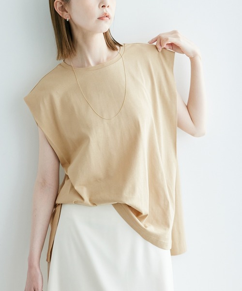 ROPE' PICNIC(ロペピクニック)の「スーピマノースリーブタックプルオーバー/汗染み防止・冷感(Tシャツ/カットソー・レディース・オフホワイト/ブラック/ベージュ・38)」の1枚目の写真