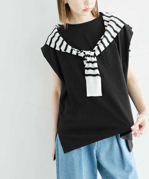 ROPE' PICNIC(ロペピクニック)の「スーピマノースリーブタックプルオーバー/汗染み防止・冷感(Tシャツ/カットソー・レディース・オフホワイト/ブラック/ベージュ・38)」の3枚目の写真