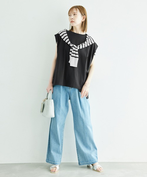ROPE' PICNIC(ロペピクニック)の「スーピマノースリーブタックプルオーバー/汗染み防止・冷感(Tシャツ/カットソー・レディース・オフホワイト/ブラック/ベージュ・38)」の4枚目の写真