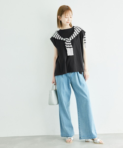 ROPE' PICNIC(ロペピクニック)の「スーピマノースリーブタックプルオーバー/汗染み防止・冷感(Tシャツ/カットソー・レディース・オフホワイト/ブラック/ベージュ・38)」の5枚目の写真