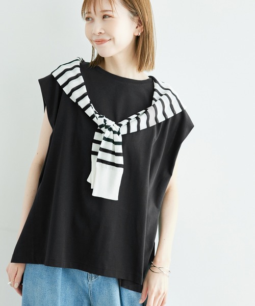 ROPE' PICNIC(ロペピクニック)の「スーピマノースリーブタックプルオーバー/汗染み防止・冷感(Tシャツ/カットソー・レディース・オフホワイト/ブラック/ベージュ・38)」の6枚目の写真