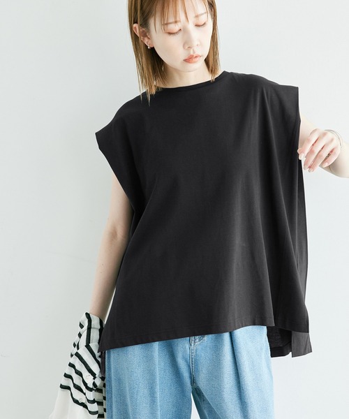 ROPE' PICNIC(ロペピクニック)の「スーピマノースリーブタックプルオーバー/汗染み防止・冷感(Tシャツ/カットソー・レディース・オフホワイト/ブラック/ベージュ・38)」の7枚目の写真