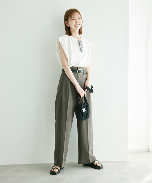 ROPE' PICNIC(ロペピクニック)の「スーピマノースリーブタックプルオーバー/汗染み防止・冷感(Tシャツ/カットソー・レディース・オフホワイト/ブラック/ベージュ・38)」の11枚目の写真