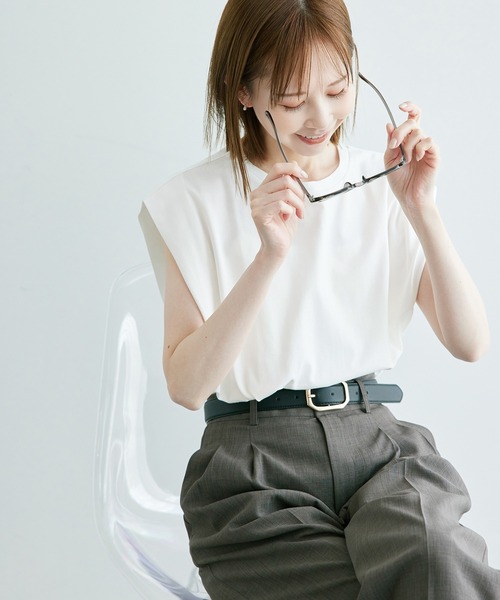 ROPE' PICNIC(ロペピクニック)の「スーピマノースリーブタックプルオーバー/汗染み防止・冷感(Tシャツ/カットソー・レディース・オフホワイト/ブラック/ベージュ・38)」の14枚目の写真