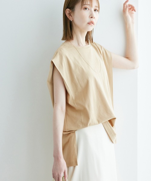 ROPE' PICNIC(ロペピクニック)の「スーピマノースリーブタックプルオーバー/汗染み防止・冷感(Tシャツ/カットソー・レディース・オフホワイト/ブラック/ベージュ・38)」の20枚目の写真