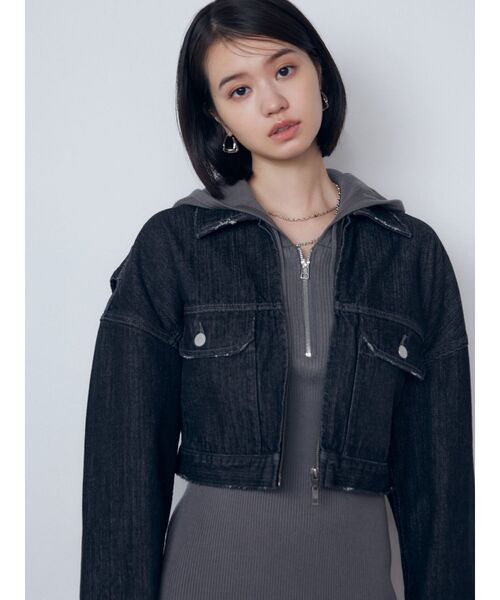 EMODA（エモダ）の「クロップドデニムブルゾン（デニムジャケット・レディース・ブラック/インディゴブルー/グレー・FREE）」の16枚目の写真