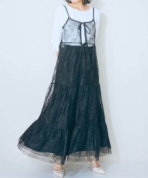 marun(マルン)の「<大きいサイズ> レースティアードキャミワンピース marun(ワンピース・レディース・オフホワイト/ブラック・L/5L/4L/3L/LL)」の2枚目の写真