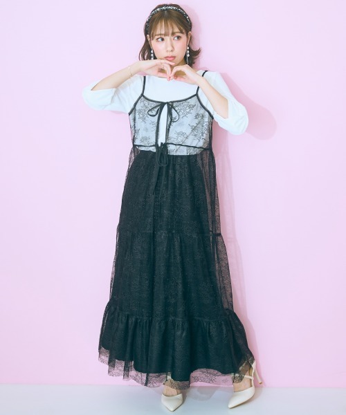 marun(マルン)の「<大きいサイズ> レースティアードキャミワンピース marun(ワンピース・レディース・オフホワイト/ブラック・L/5L/4L/3L/LL)」の8枚目の写真