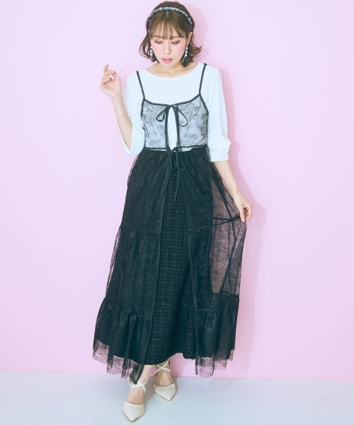 marun(マルン)の「<大きいサイズ> レースティアードキャミワンピース marun(ワンピース・レディース・オフホワイト/ブラック・L/5L/4L/3L/LL)」の9枚目の写真