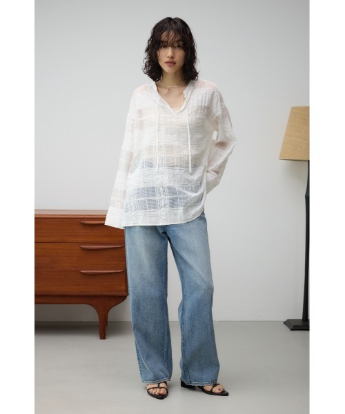 AZUL by moussy（アズールバイマウジー）の「シアースキッパーブラウス（シャツ/ブラウス・レディース・オフホワイト/レッド/ブラック・FREE）」の8枚目の写真