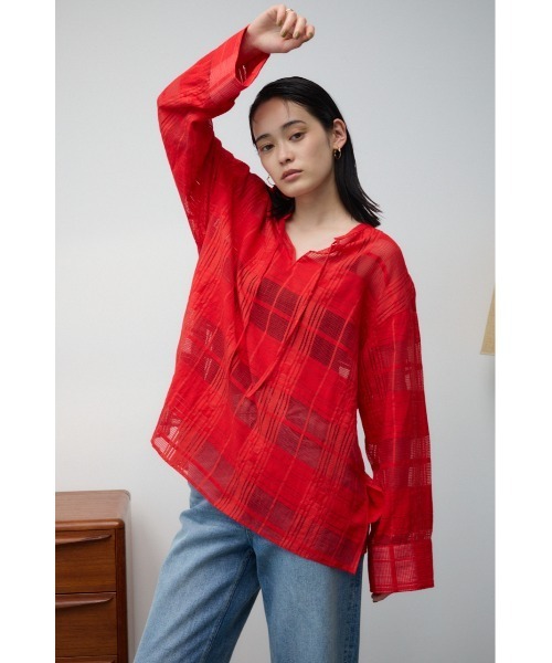 AZUL by moussy（アズールバイマウジー）の「シアースキッパーブラウス（シャツ/ブラウス・レディース・オフホワイト/レッド/ブラック・FREE）」の18枚目の写真
