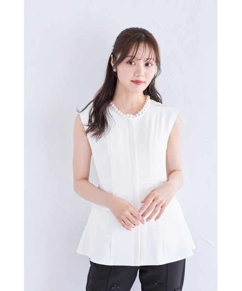 【セール】ポケット付きパール装飾ペプラムジレ（ベスト）｜tocco closet（トッコ クローゼット）