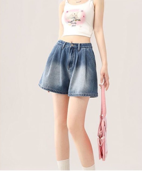 セール】リボンデニムショートパンツ /フェミニントレンド 夏（デニム