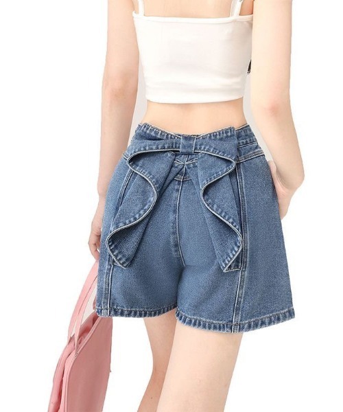 gossip!ロサンゼルス(ゴシップロサンゼルス)の「バックリボンデザイン ハイウエスト デニムショ-トパンツ「韓国ファッションガーリー定番」(デニムパンツ・レディース・ブルー・S/M/XS/L/XL)」の3枚目の写真