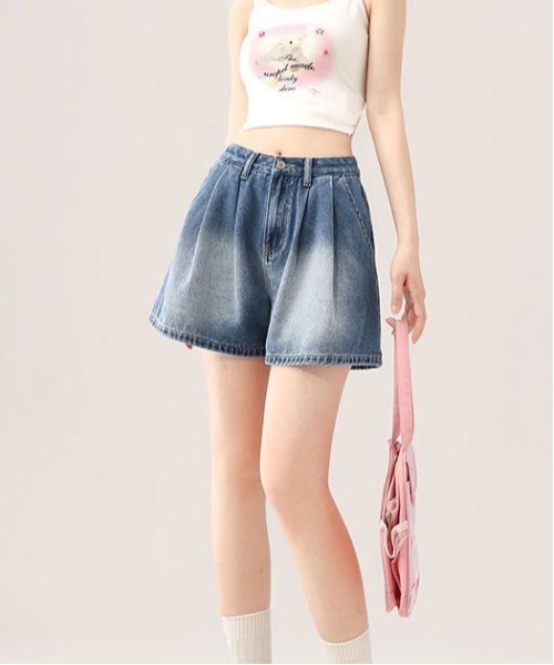 gossip!ロサンゼルス(ゴシップロサンゼルス)の「バックリボンデザイン ハイウエスト デニムショ-トパンツ「韓国ファッションガーリー定番」(デニムパンツ・レディース・ブルー・S/M/XS/L/XL)」の5枚目の写真