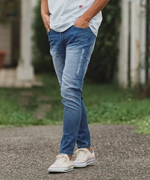 mp12658-used denim with print デニムパンツ
