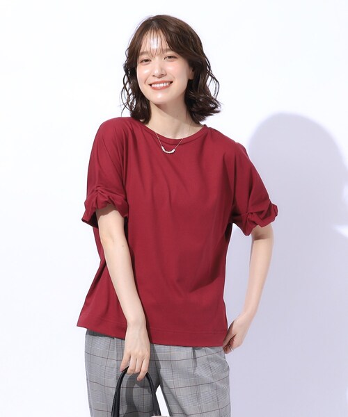 DRESKIP（ドレスキップ）の「◆【UV】秋色で大人のこなれ感 お袖タックトップス（Tシャツ/カットソー・レディース・ブラック/ライトベージュ/ブラウン系/ボルドー・03/02/04）」の5枚目の写真