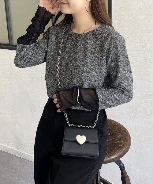 prose verse（プロズヴェール）の「袖シアーボートネックラメトップス（Tシャツ/カットソー・レディース・ブラック系その他/シルバー/ブラック・MEDIUM）」の2枚目の写真