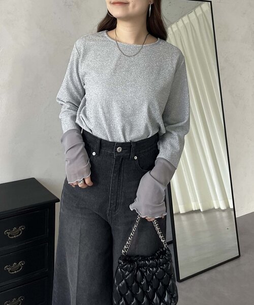 prose verse（プロズヴェール）の「袖シアーボートネックラメトップス（Tシャツ/カットソー・レディース・ブラック系その他/シルバー/ブラック・MEDIUM）」の21枚目の写真