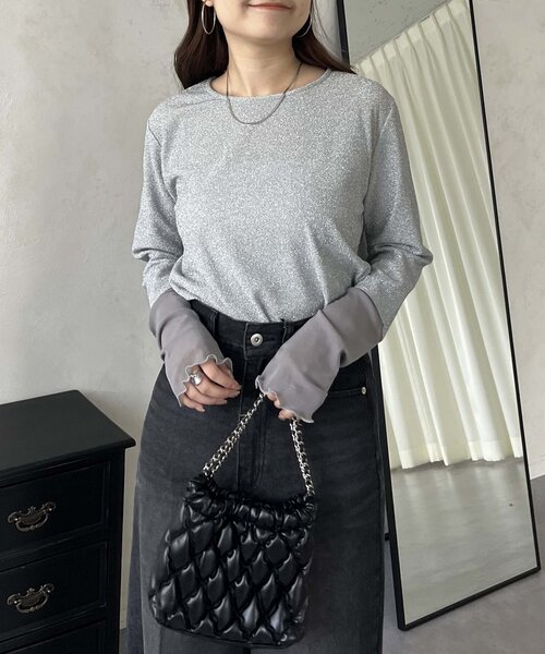 prose verse（プロズヴェール）の「袖シアーボートネックラメトップス（Tシャツ/カットソー・レディース・ブラック系その他/シルバー/ブラック・MEDIUM）」の20枚目の写真