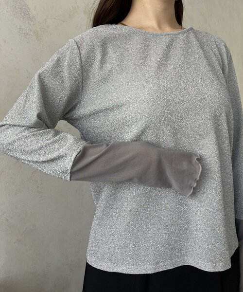 prose verse（プロズヴェール）の「袖シアーボートネックラメトップス（Tシャツ/カットソー・レディース・ブラック系その他/シルバー/ブラック・MEDIUM）」の17枚目の写真