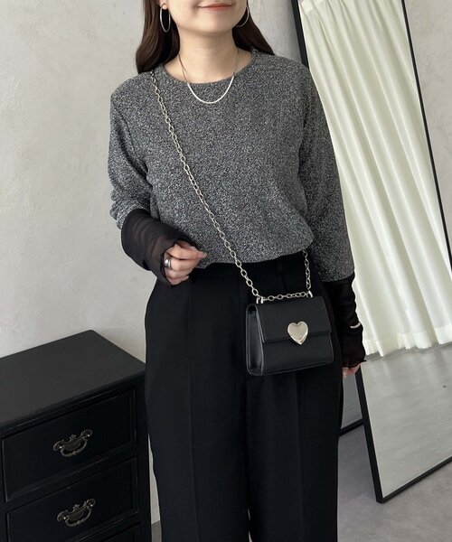 prose verse（プロズヴェール）の「袖シアーボートネックラメトップス（Tシャツ/カットソー・レディース・ブラック系その他/シルバー/ブラック・MEDIUM）」の16枚目の写真