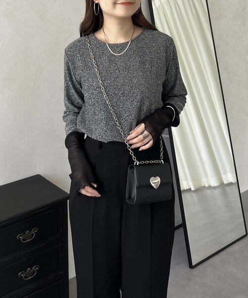 prose verse（プロズヴェール）の「袖シアーボートネックラメトップス（Tシャツ/カットソー・レディース・ブラック系その他/シルバー/ブラック・MEDIUM）」の15枚目の写真