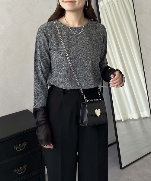 prose verse（プロズヴェール）の「袖シアーボートネックラメトップス（Tシャツ/カットソー・レディース・ブラック系その他/シルバー/ブラック・MEDIUM）」の13枚目の写真