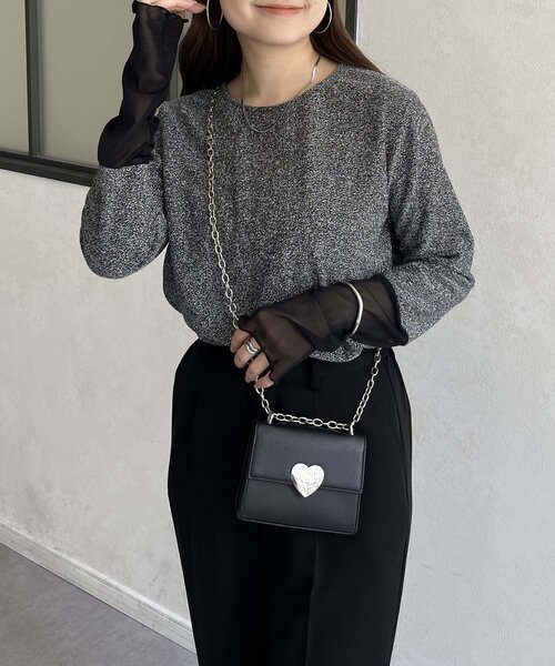 prose verse（プロズヴェール）の「袖シアーボートネックラメトップス（Tシャツ/カットソー・レディース・ブラック系その他/シルバー/ブラック・MEDIUM）」の12枚目の写真