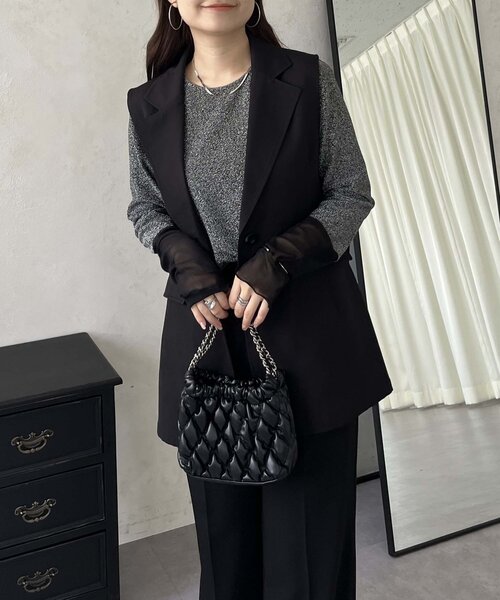 prose verse（プロズヴェール）の「袖シアーボートネックラメトップス（Tシャツ/カットソー・レディース・ブラック系その他/シルバー/ブラック・MEDIUM）」の7枚目の写真