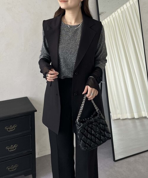 prose verse（プロズヴェール）の「袖シアーボートネックラメトップス（Tシャツ/カットソー・レディース・ブラック系その他/シルバー/ブラック・MEDIUM）」の6枚目の写真