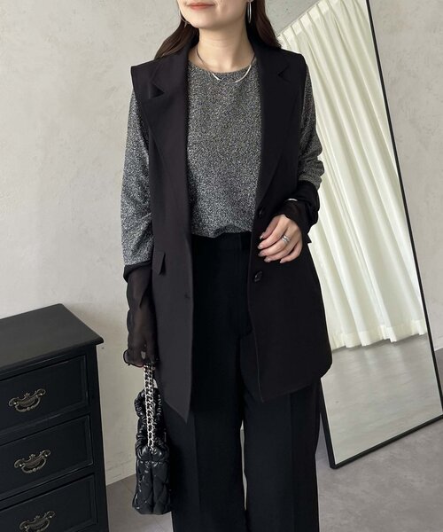 prose verse（プロズヴェール）の「袖シアーボートネックラメトップス（Tシャツ/カットソー・レディース・ブラック系その他/シルバー/ブラック・MEDIUM）」の4枚目の写真